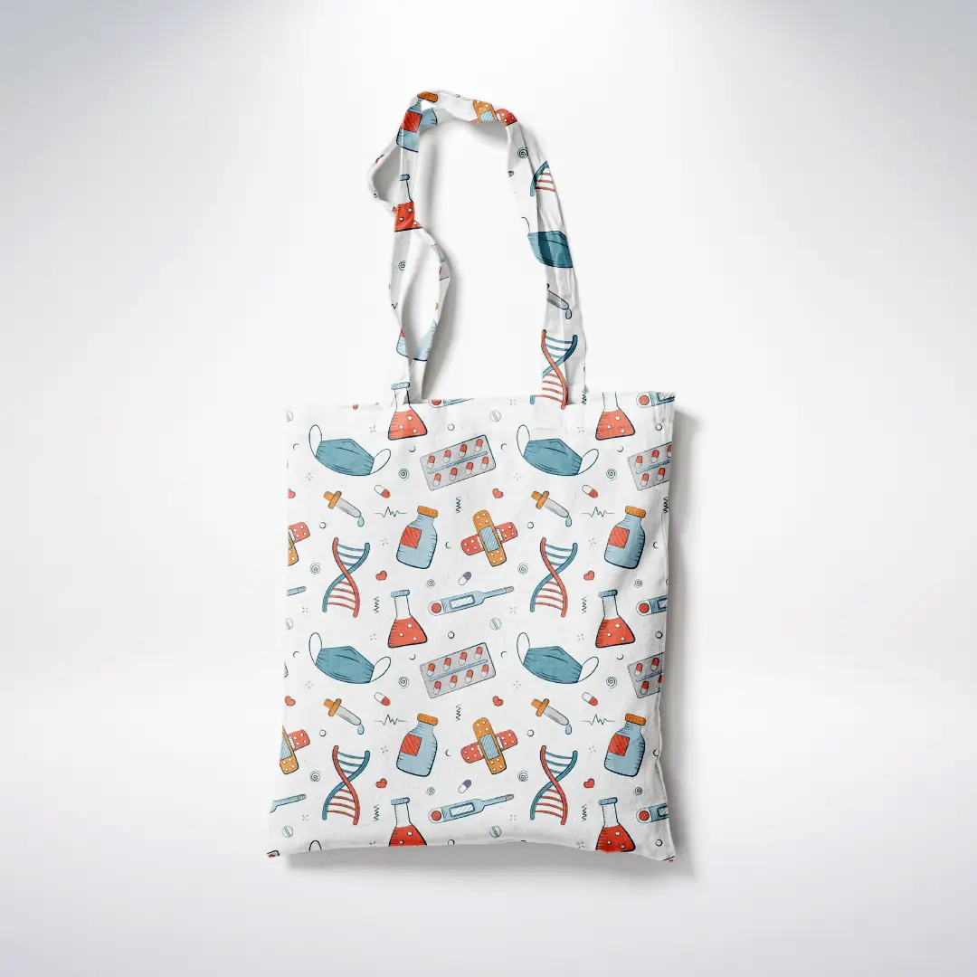 Medicines Printed White Canvas Fabric Tote Bag