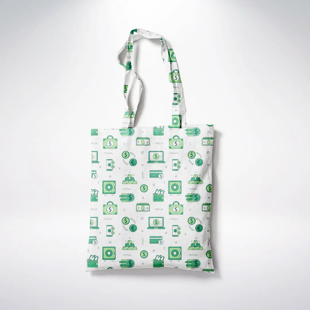Money Doodle Printed White Canvas Fabric Tote Bag