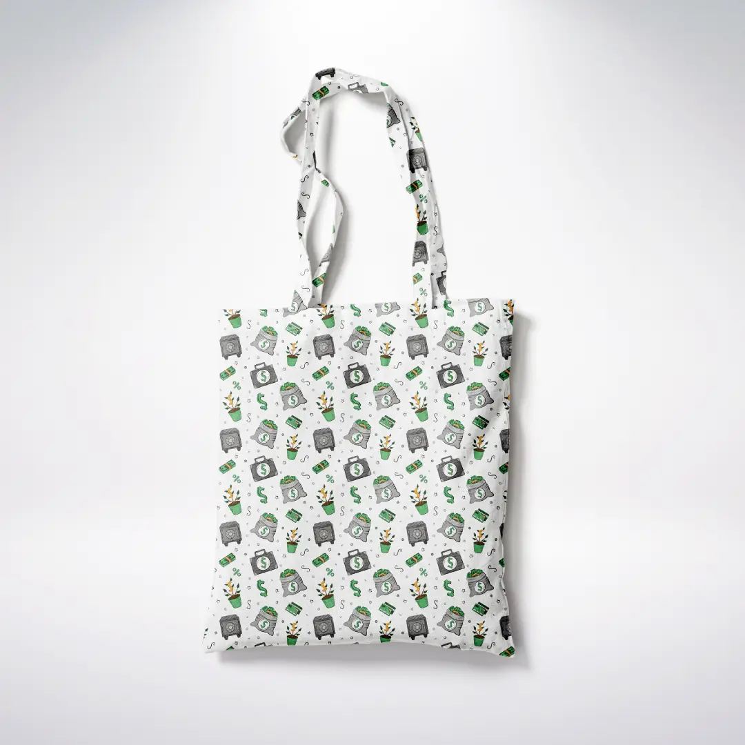 Money Pot Printed Canvas Fabric Tote Bag