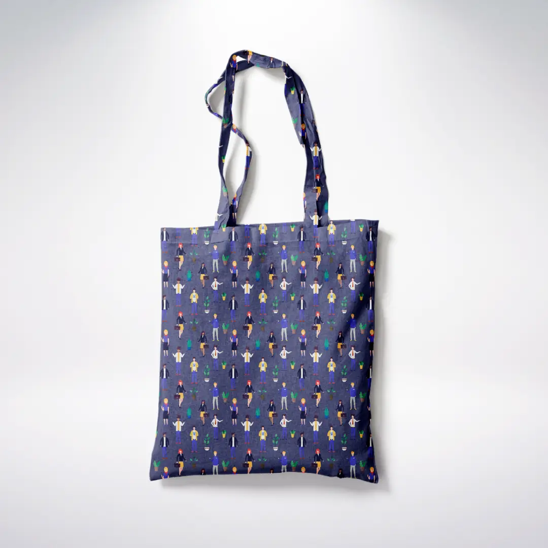 Office Rush Printed Purple Color Canvas Fabric Tote Bag