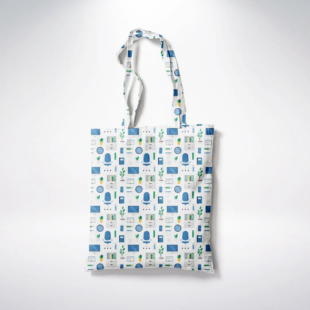 Office Things Printed White Canvas Fabric Tote Bag