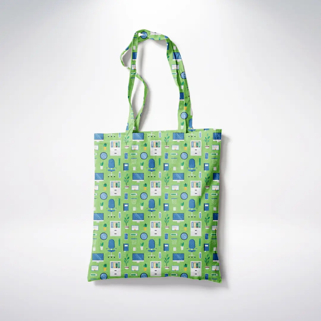 Office Things Printed Parrot Green Color Canvas Fabric Tote Bag