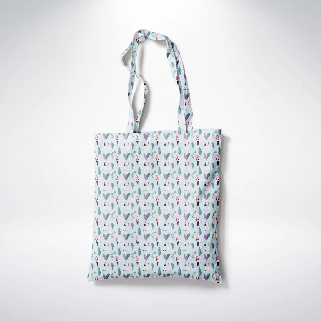 Lovely Couple Printed Canvas Fabric Tote Bag