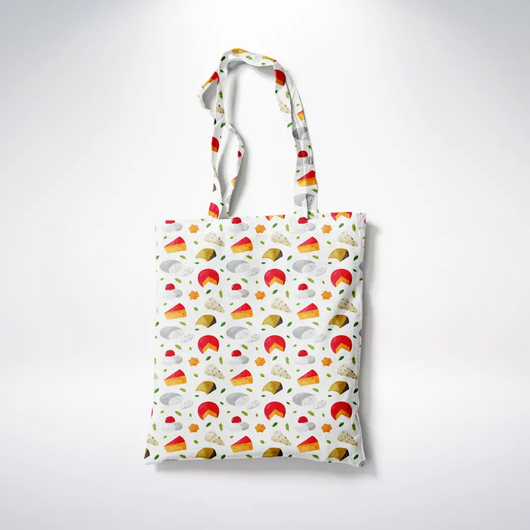 Cheese Prints White Canvas Fabric Tote Bag