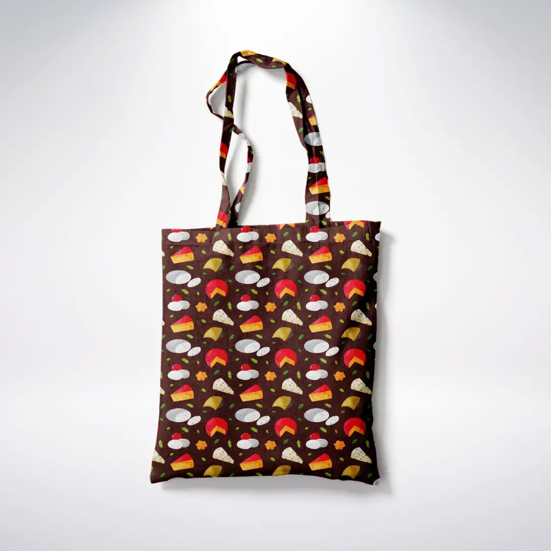 Cheese Prints Brown Canvas Fabric Tote Bag