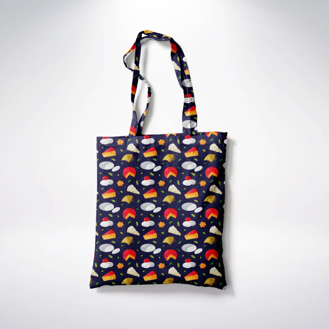 Cheese Prints Blue Canvas Fabric Tote Bag