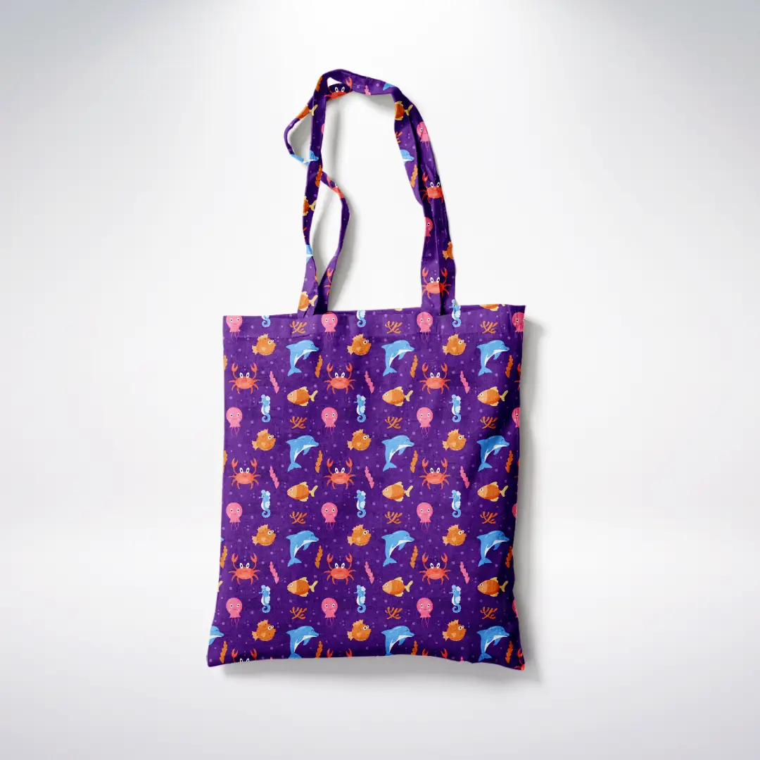 Sea Fishes Printed Canvas Fabric Tote Bag