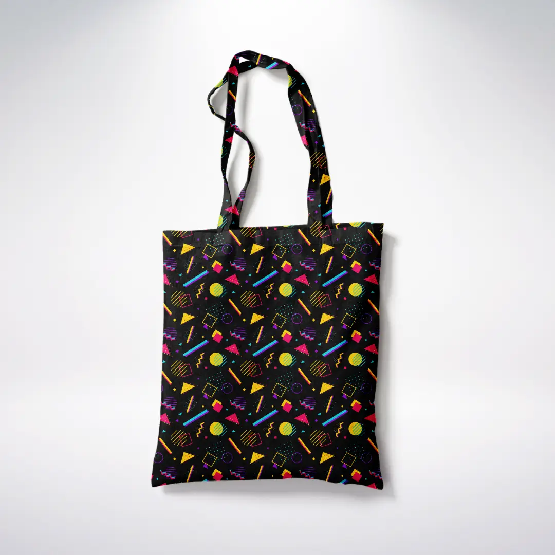 Retro Style Minimalist Printed Black Canvas Fabric Tote Bag