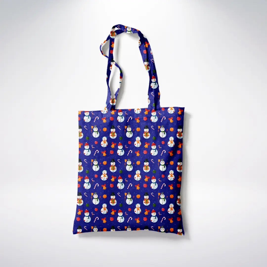 Snow Man Graphic Printed Purple Canvas Fabric Tote Bag