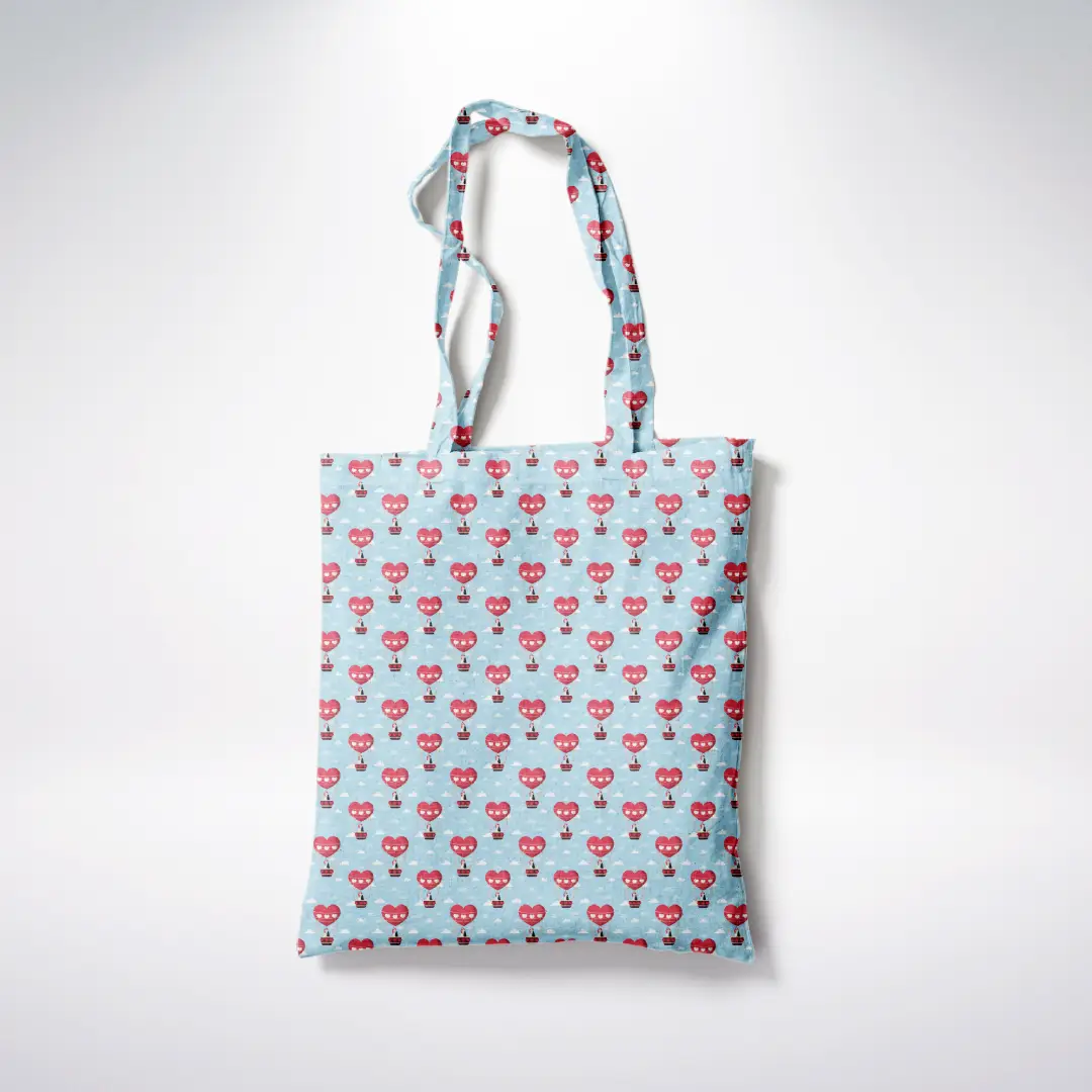 Heart Air Ballons Printed Canvas Fabric Tote Bag