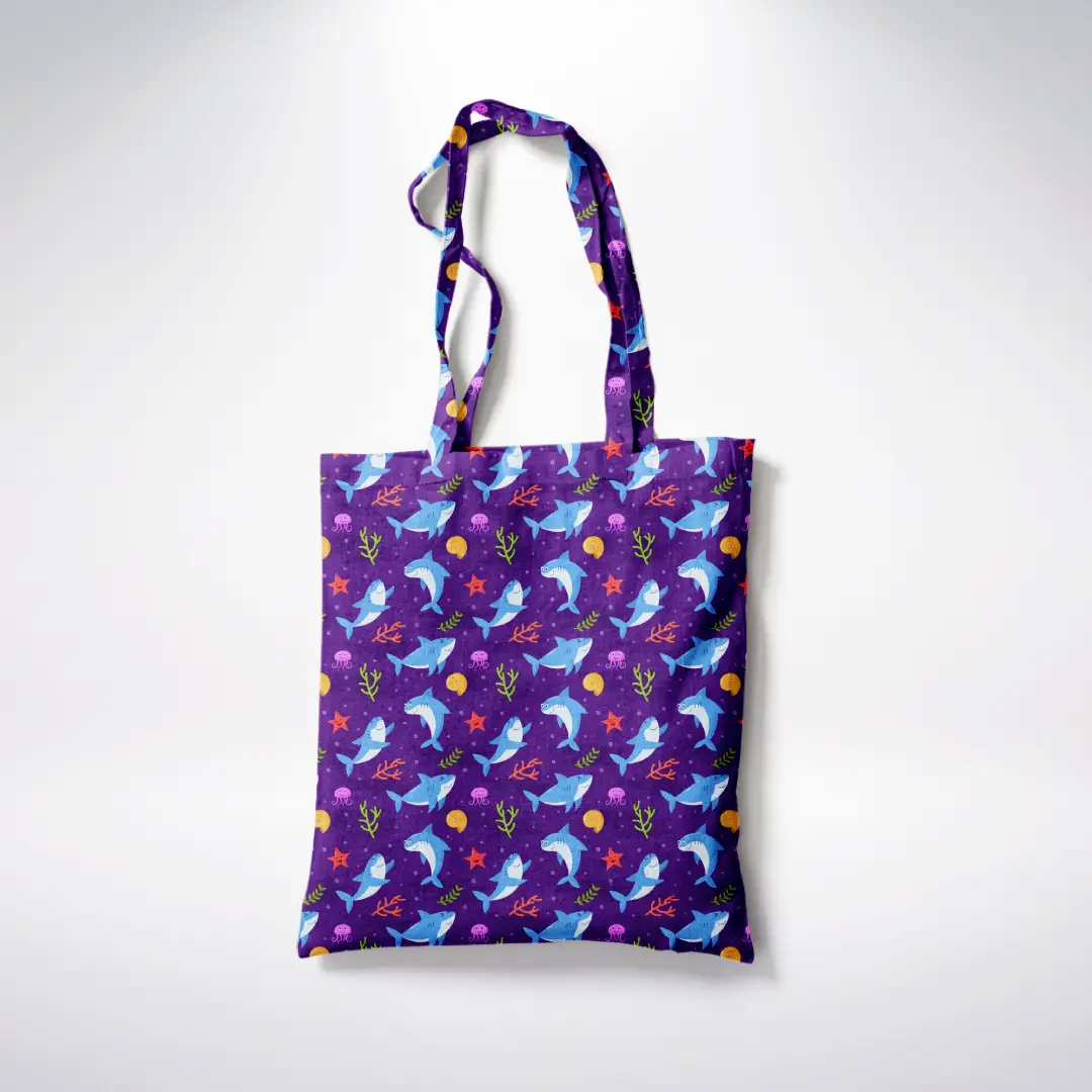 Whales Printed Magenta Color Canvas Fabric Tote Bag
