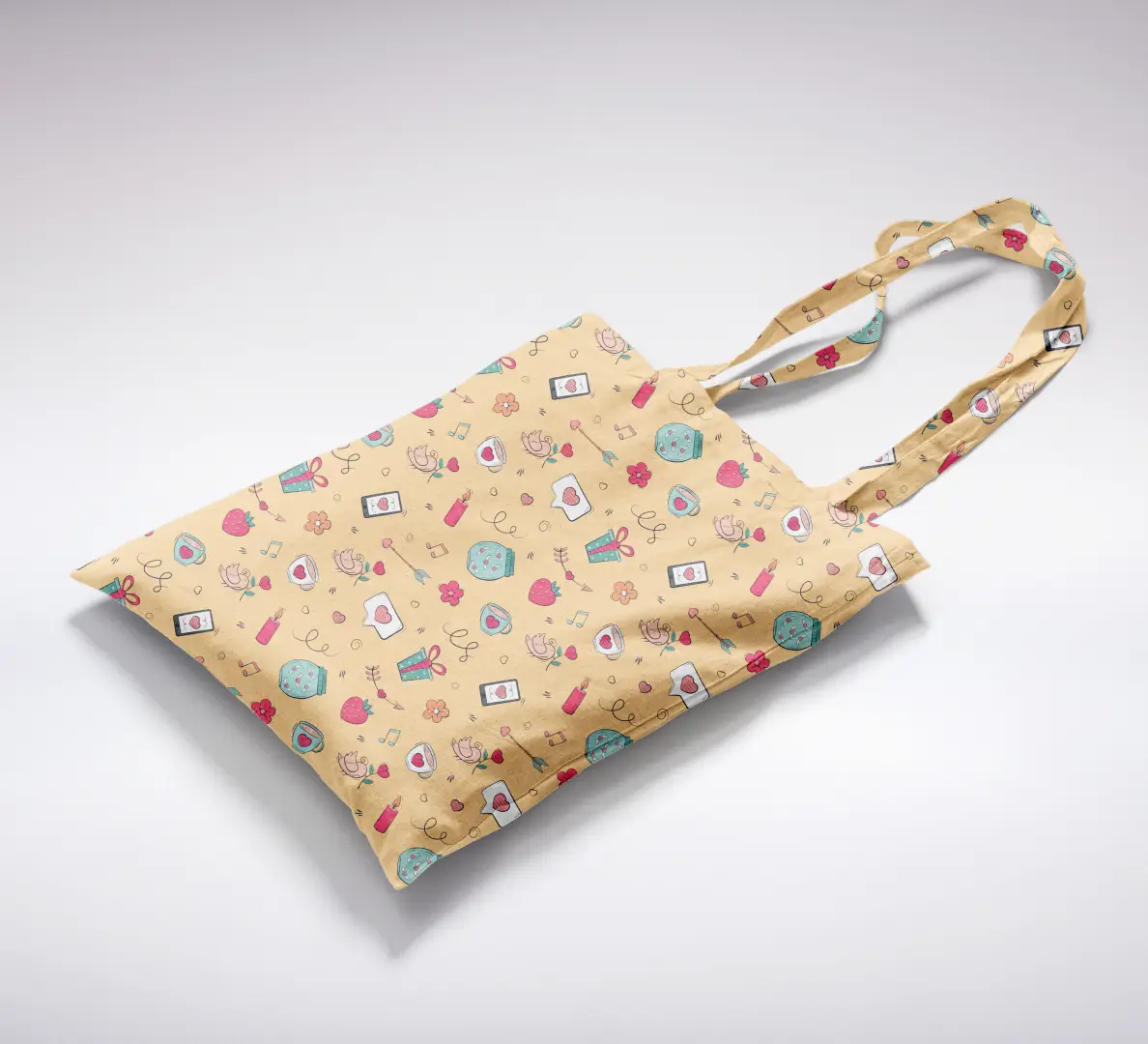 Love Birds Peach Color Canvas Fabric Tote Bag - Image 2