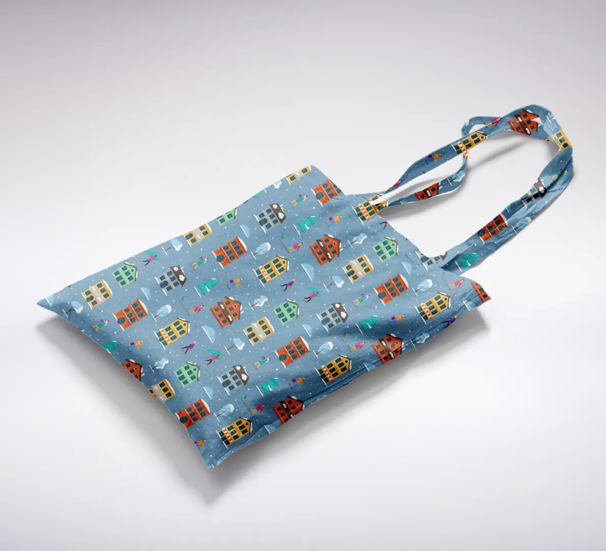 Winter Days Printed Blue Canvas Fabric Tote Bag - Image 2