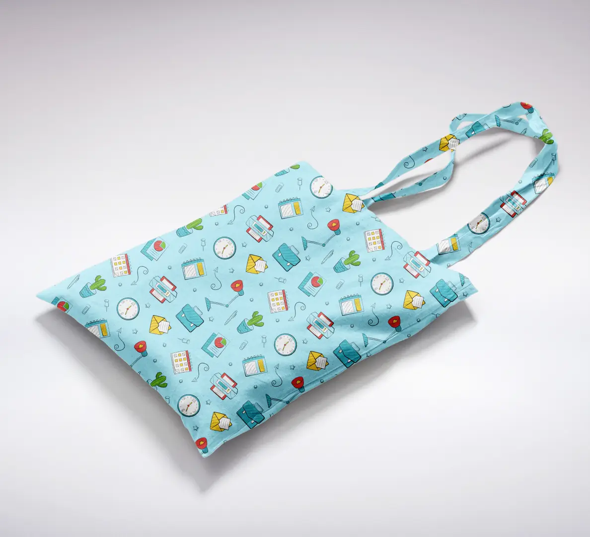 Quirky Office Printed Sky Blue Canvas Fabric Tote Bag - Image 2