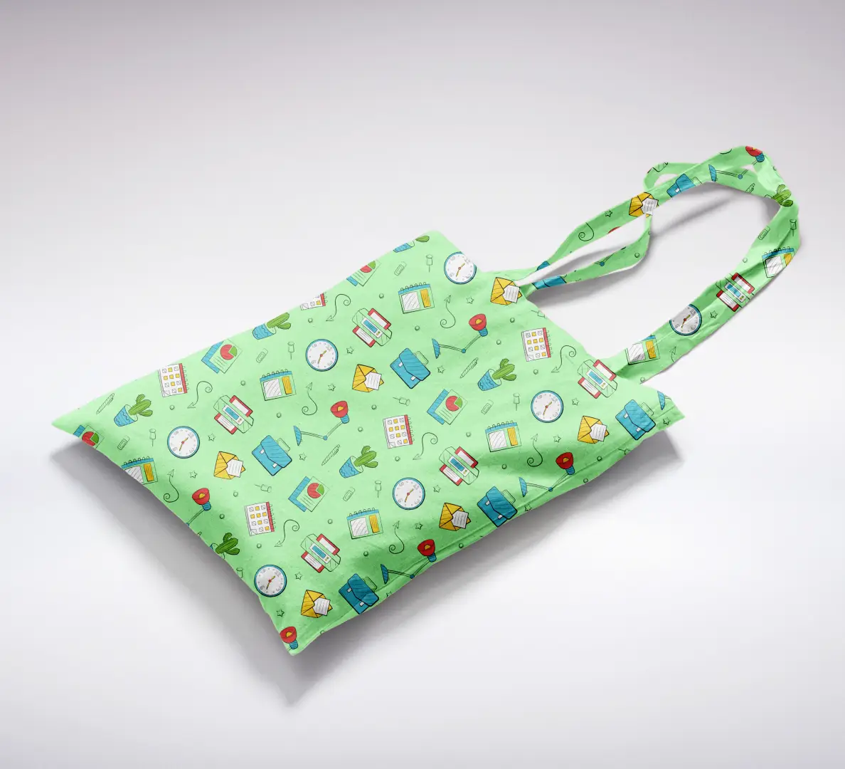 Quirky Office Printed Light Green Canvas Fabric Tote Bag - Image 2