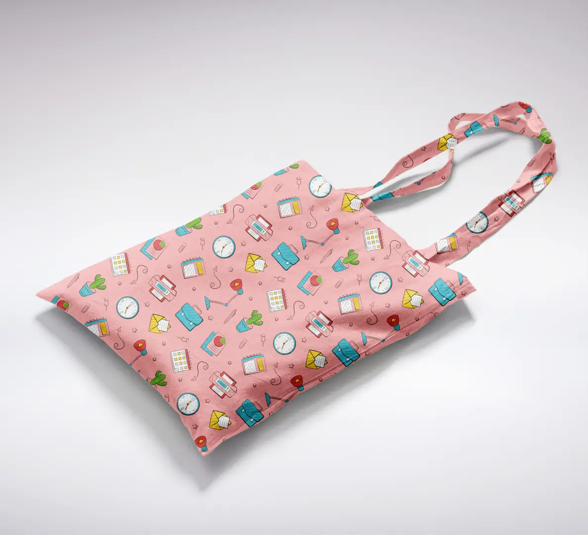 Quirky Office Printed Peach Color Canvas Fabric Tote Bag - Image 2