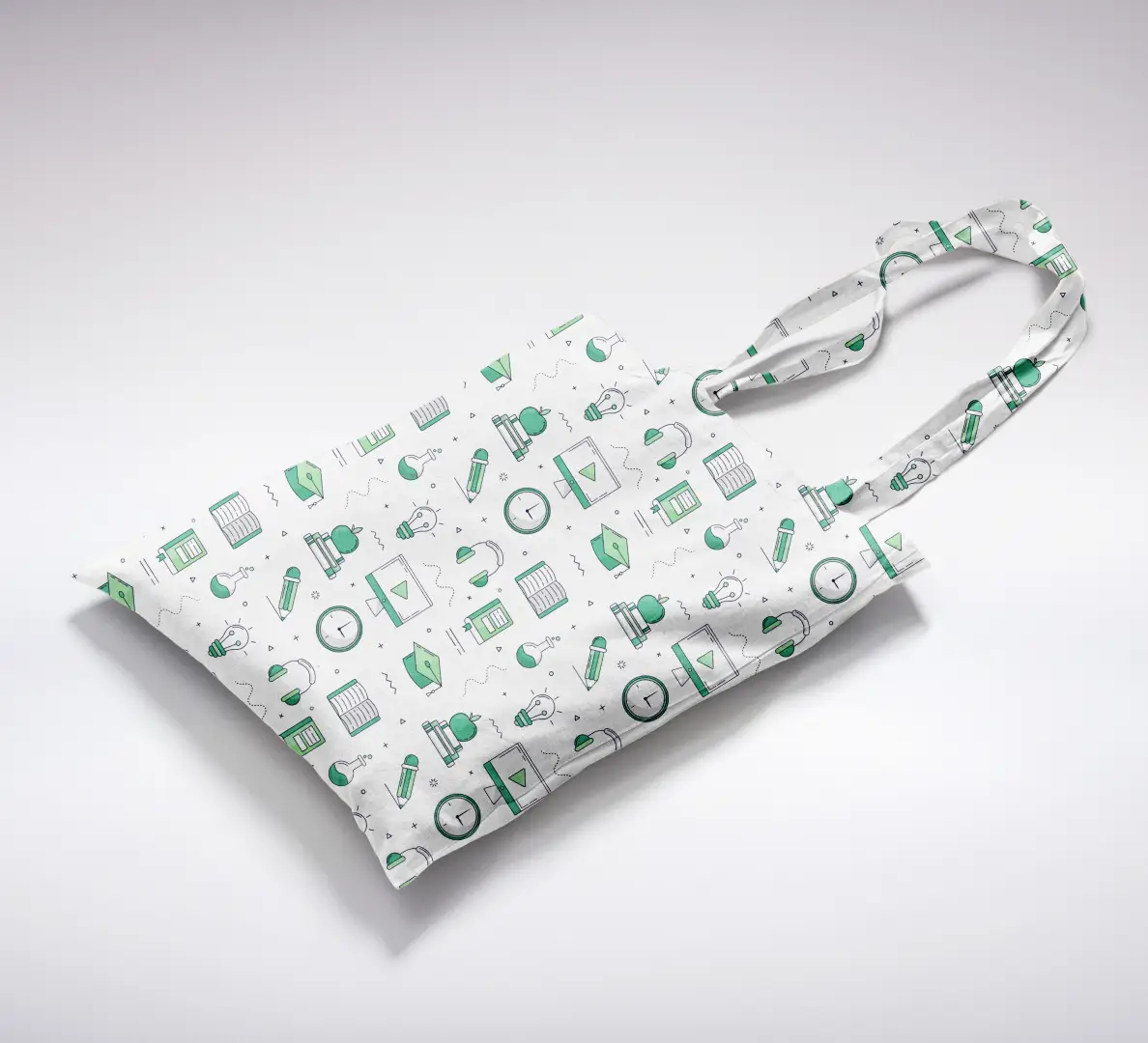 Collegian Printed White Green Canvas Fabric Tote Bag - Image 2