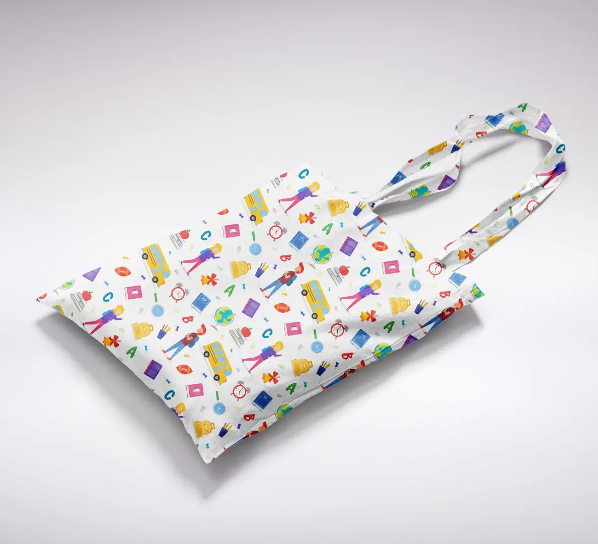 Kids School Graphic Printed White Canvas Fabric Tote Bag - Image 2