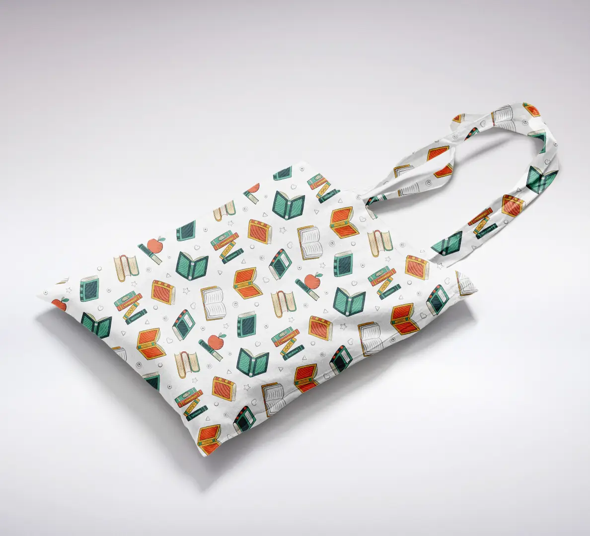 Books Printed White Canvas Fabric Tote Bag - Image 2