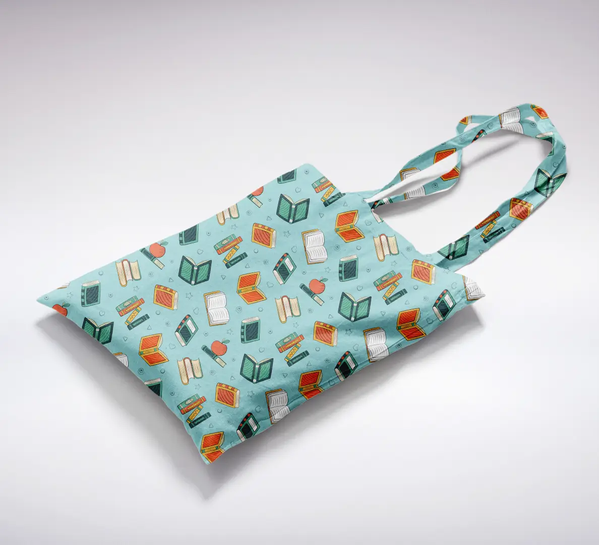 Books Printed Teal Canvas Fabric Tote Bag - Image 2