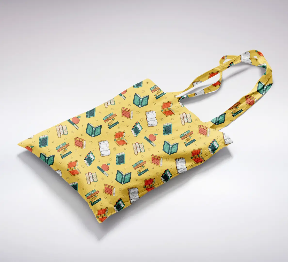 Books Printed Mustard Yellow Canvas Fabric Tote Bag - Image 2