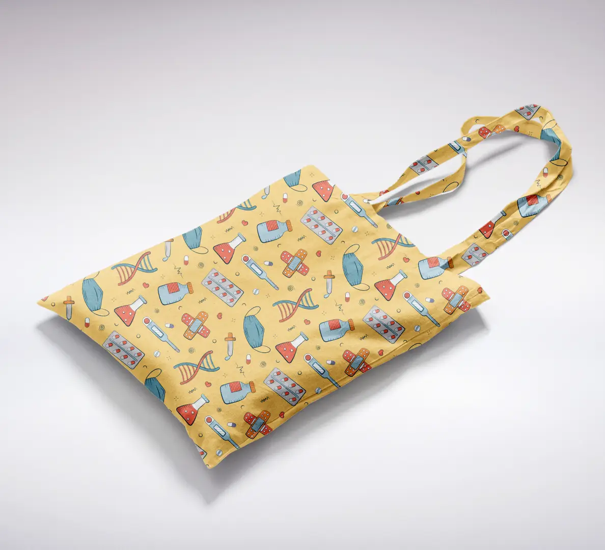 Medicines Printed Yellow Canvas Fabric Tote Bag - Image 2