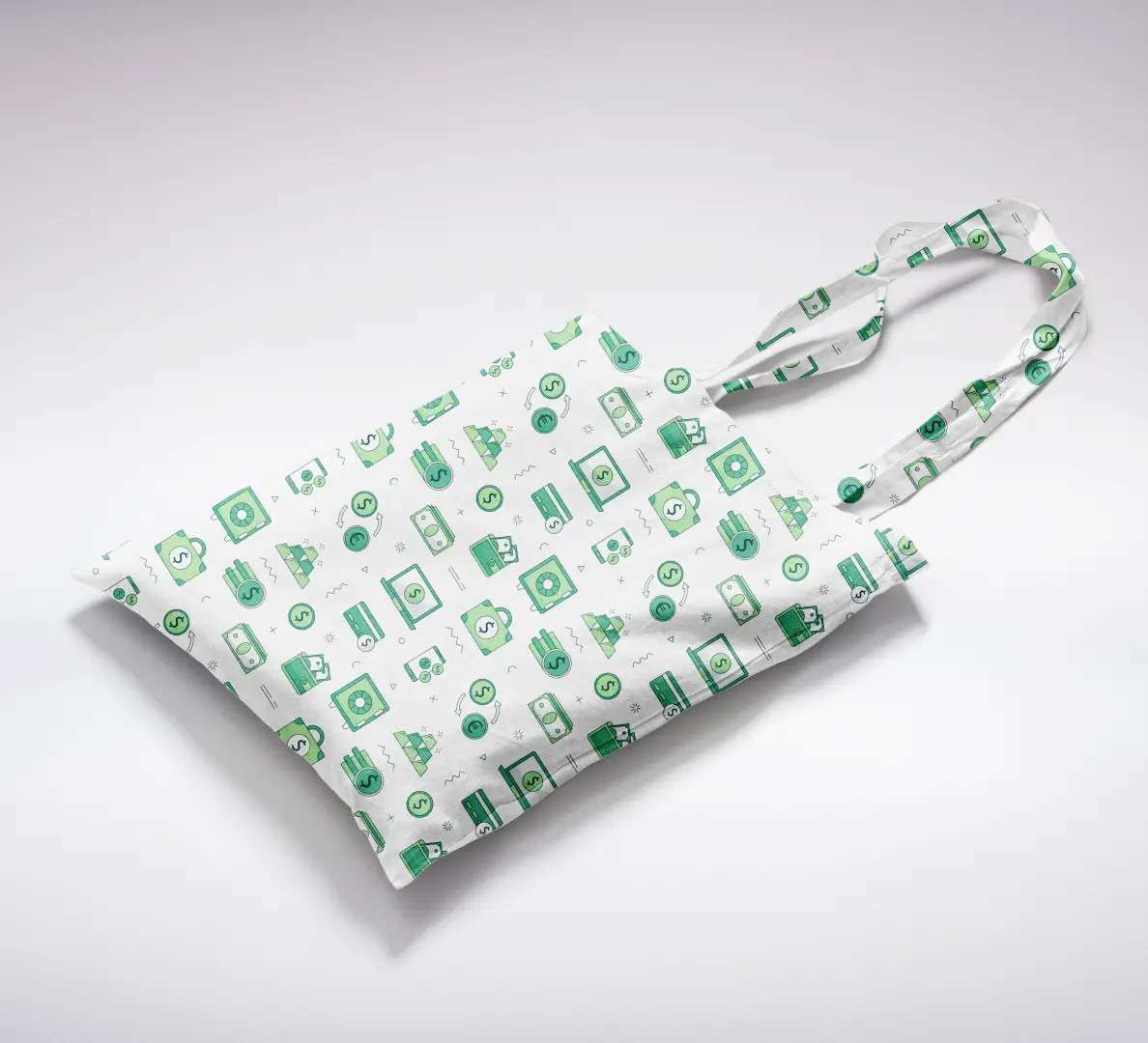 Money Doodle Printed White Canvas Fabric Tote Bag - Image 2