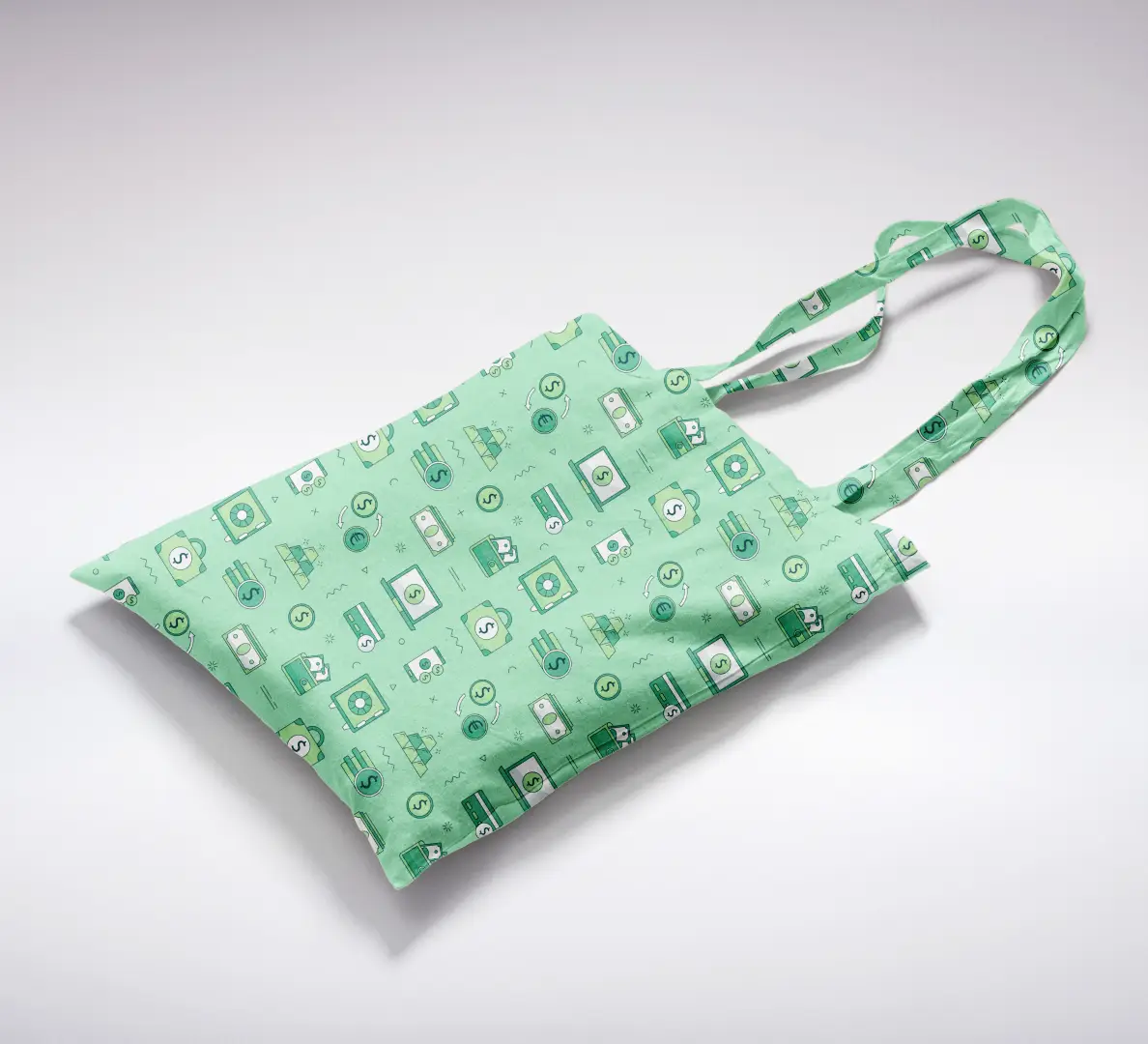 Money Doodle Printed Green Canvas Fabric Tote Bag - Image 2