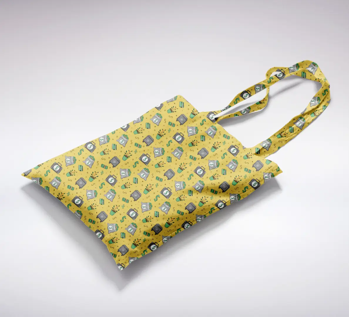 Money Pot Printed Yellow Canvas Fabric Tote Bag - Image 2