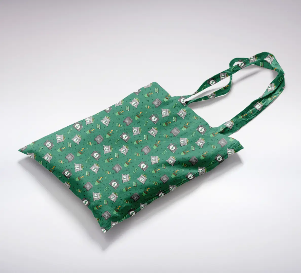 Money Pot Printed Green Canvas Fabric Tote Bag - Image 2