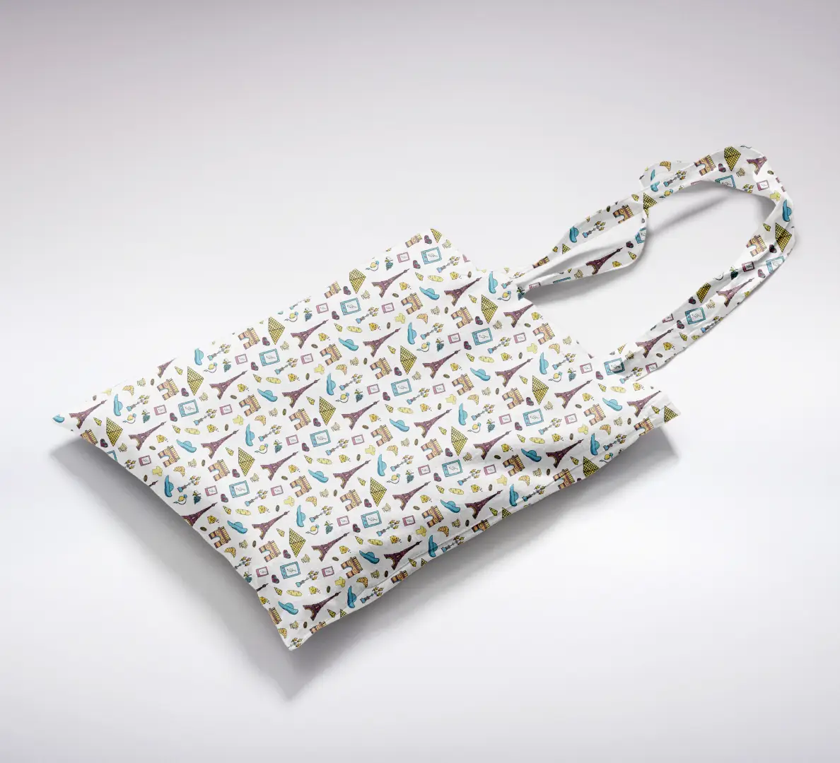 France Doodle White Canvas Fabric Tote Bag - Image 2