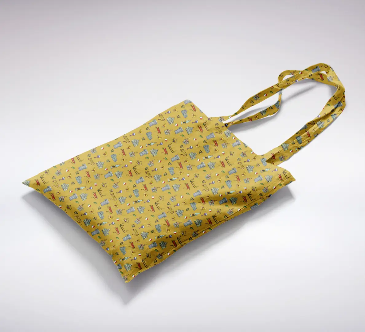 Italy Doodle Mustard Yellow Canvas Fabric Tote Bag - Image 2