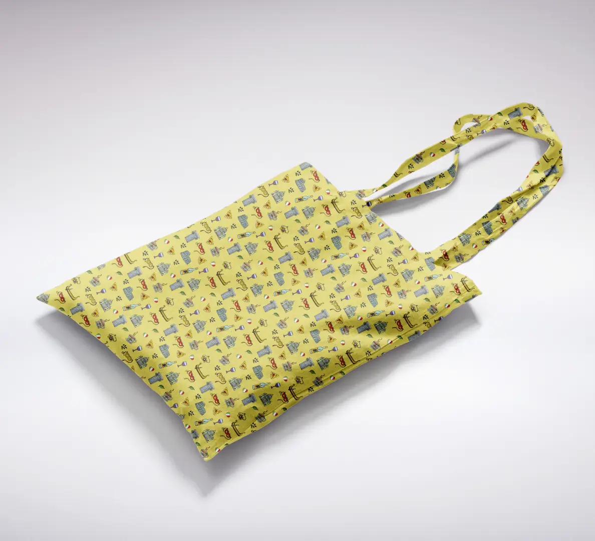 Italy Doodle Lime Yellow Canvas Fabric Tote Bag - Image 2