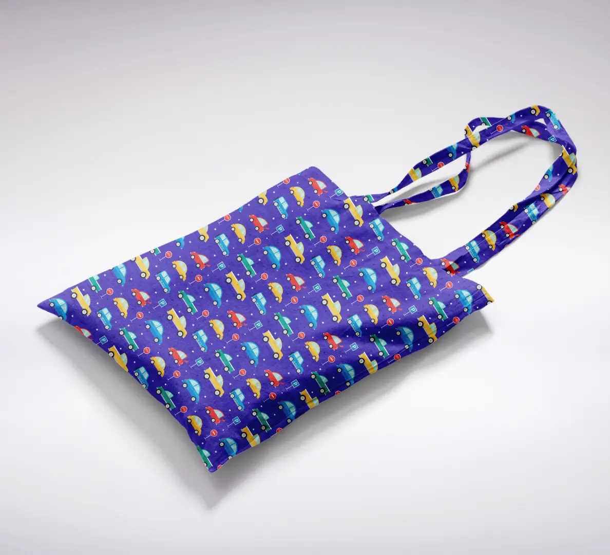 Cars Printed Purple Canvas Fabric Tote Bag - Image 2