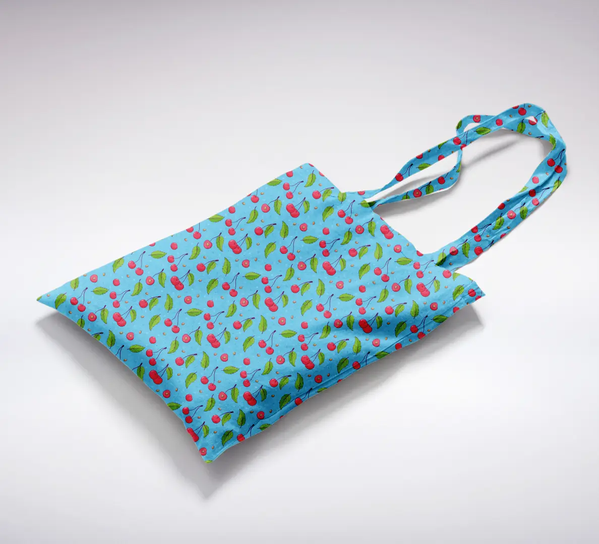 Cheeries Printed Sky Blue Color Canvas Fabric Tote Bag - Image 2
