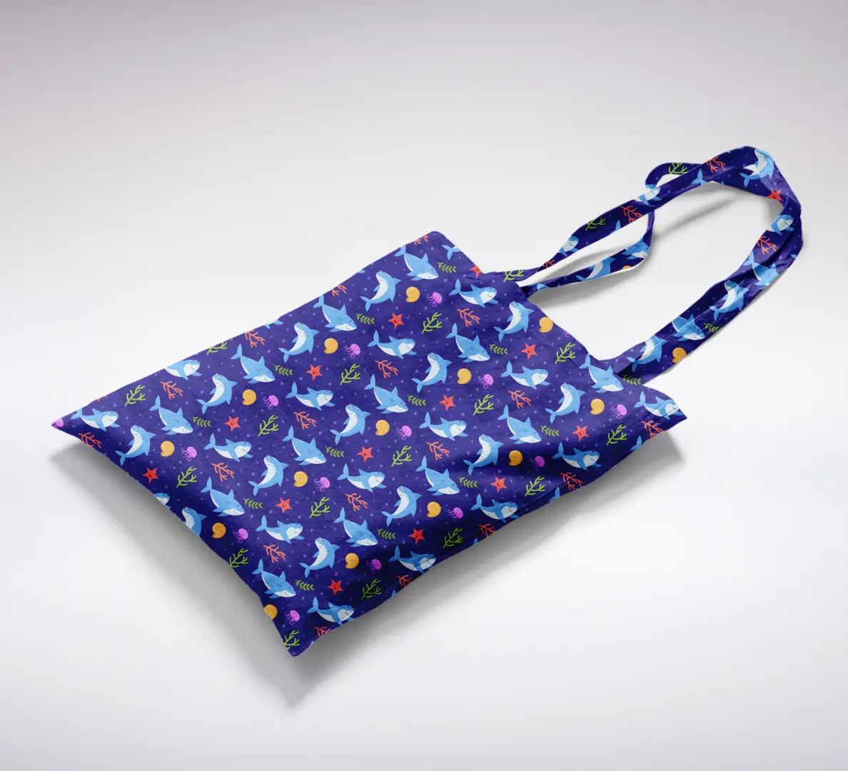 Whales Printed Purple Color Canvas Fabric Tote Bag - Image 2