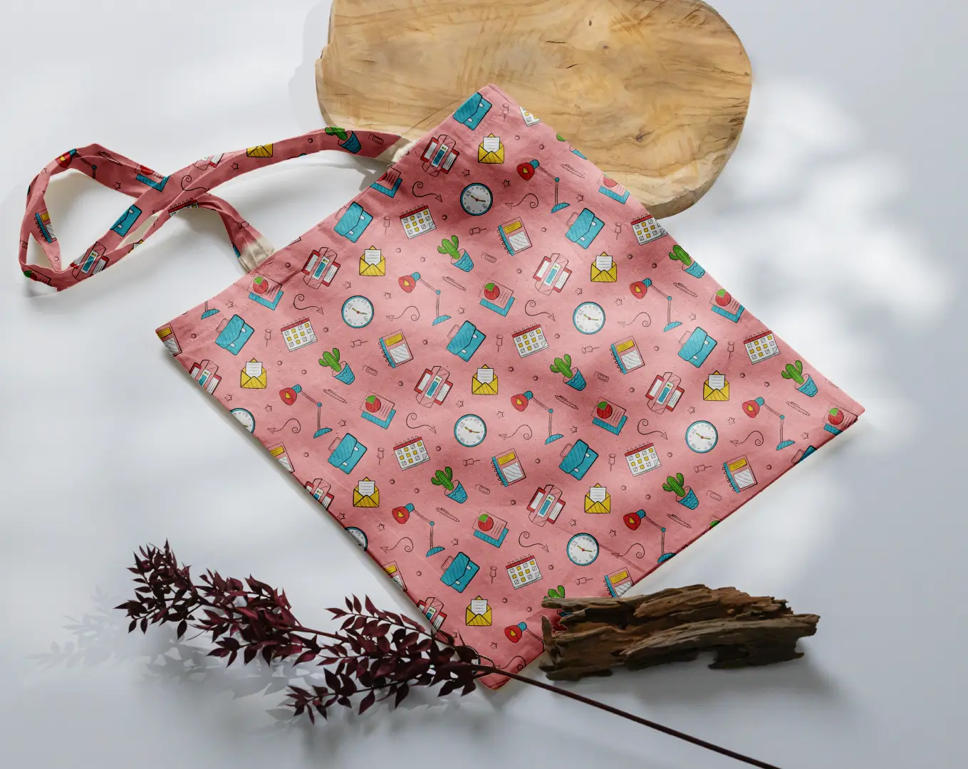 Quirky Office Printed Peach Color Canvas Fabric Tote Bag - Image 3