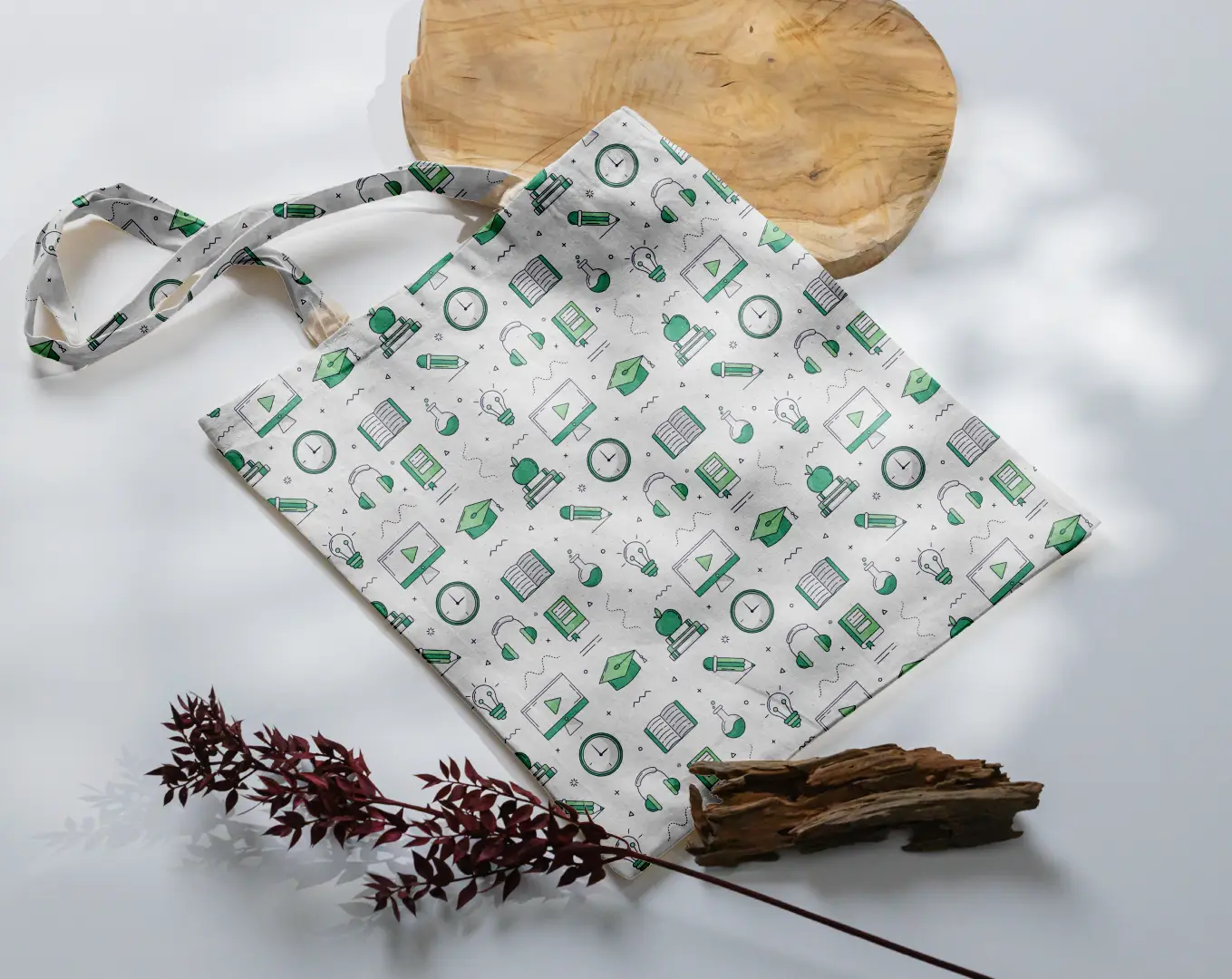 Collegian Printed White Green Canvas Fabric Tote Bag - Image 3