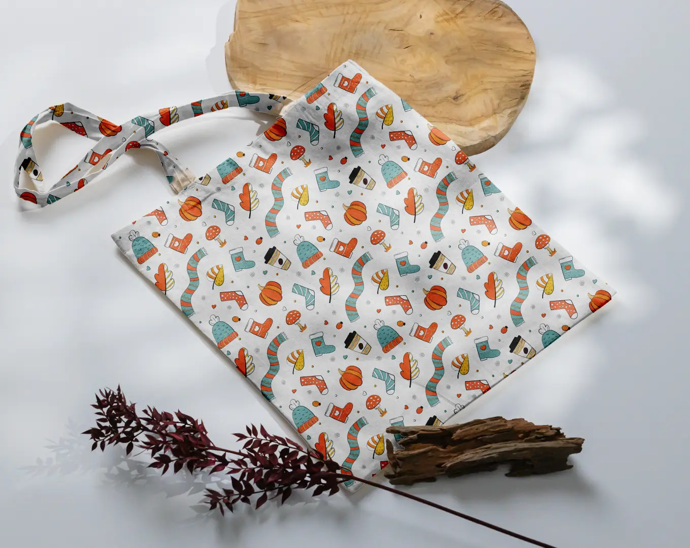 Windy Cool Day Printed White Canvas Fabric Tote Bag - Image 3