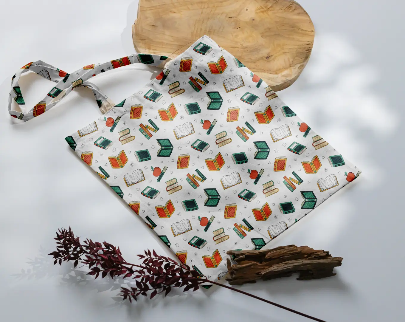 Books Printed White Canvas Fabric Tote Bag - Image 3