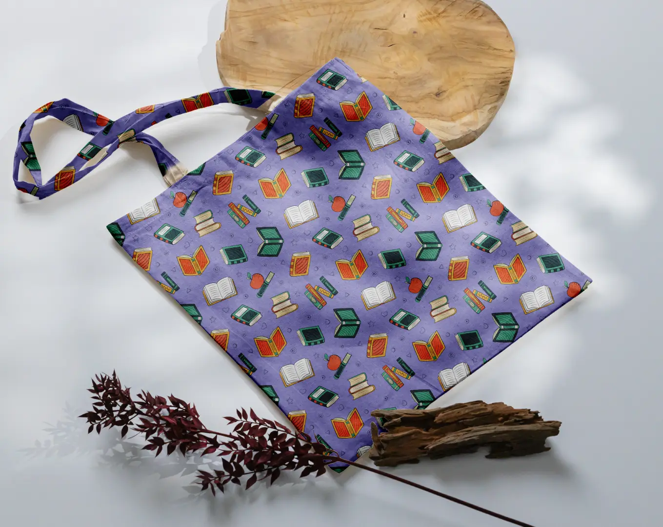 Books Printed Lavender Canvas Fabric Tote Bag - Image 3