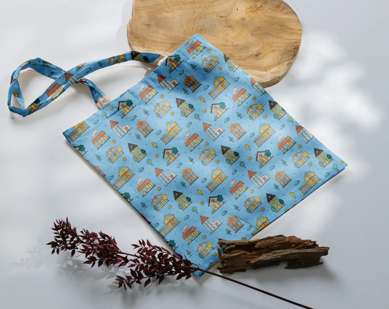 Sweet Homes Graphics Printed Sky Blue Color Canvas Fabric Tote Bag - Image 3