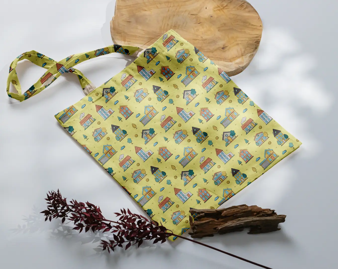 Sweet Homes Graphics Printed Lime Yellow Canvas Fabric Tote Bag - Image 3