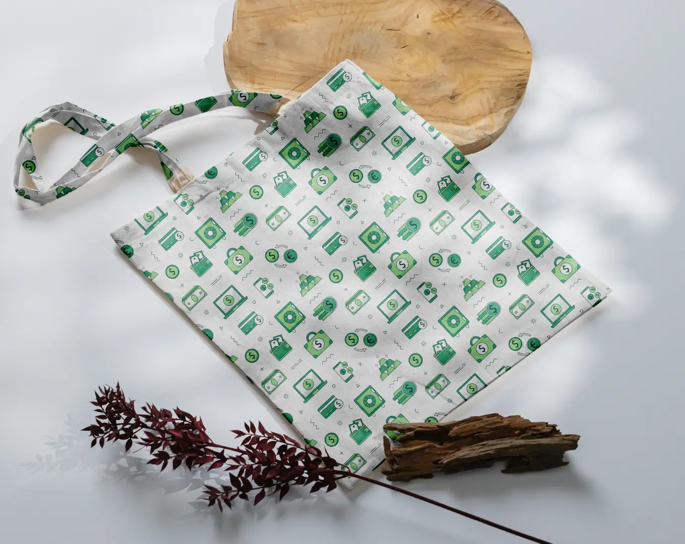 Money Doodle Printed White Canvas Fabric Tote Bag - Image 3