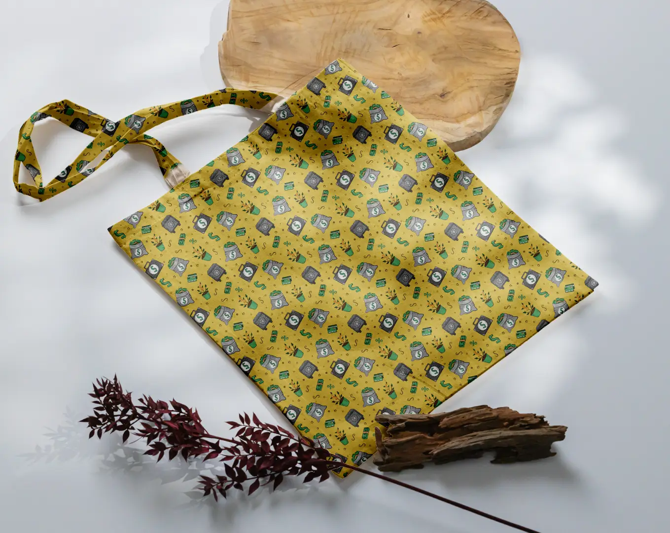 Money Pot Printed Yellow Canvas Fabric Tote Bag - Image 3