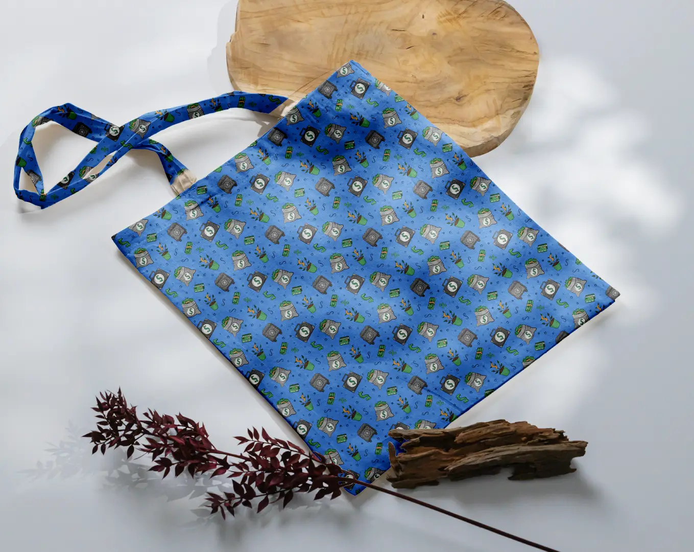 Money Pot Printed Blue Canvas Fabric Tote Bag - Image 3