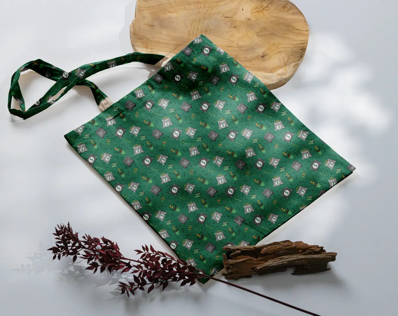 Money Pot Printed Green Canvas Fabric Tote Bag - Image 3