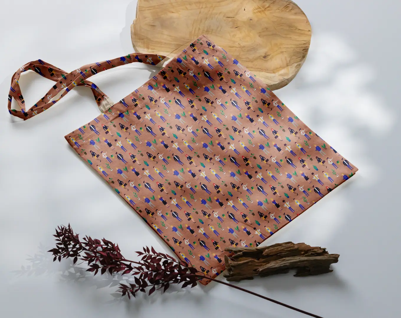 Office Rush Printed Coral Color Canvas Fabric Tote Bag - Image 3