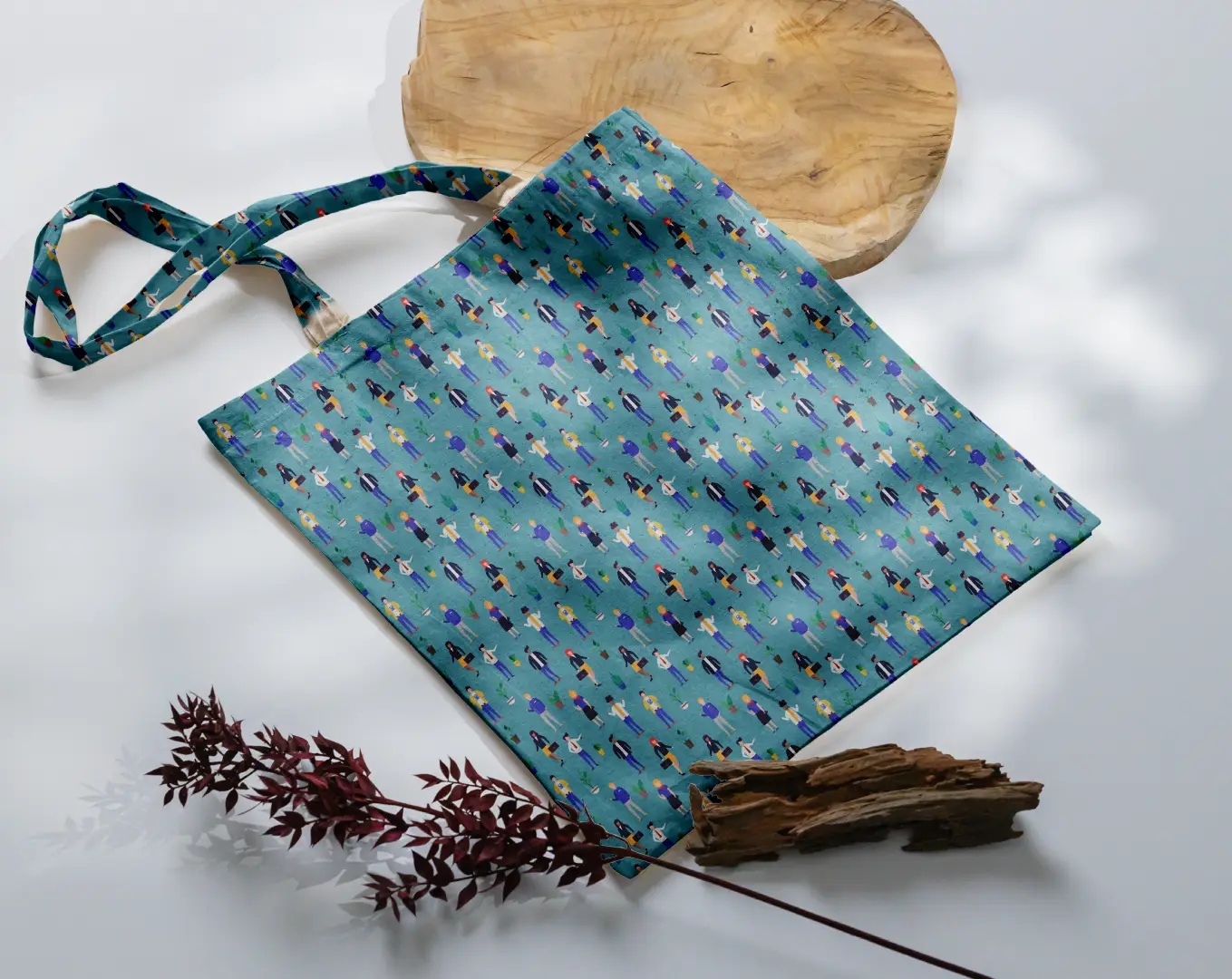 Office Rush Printed Teal Color Canvas Fabric Tote Bag - Image 3