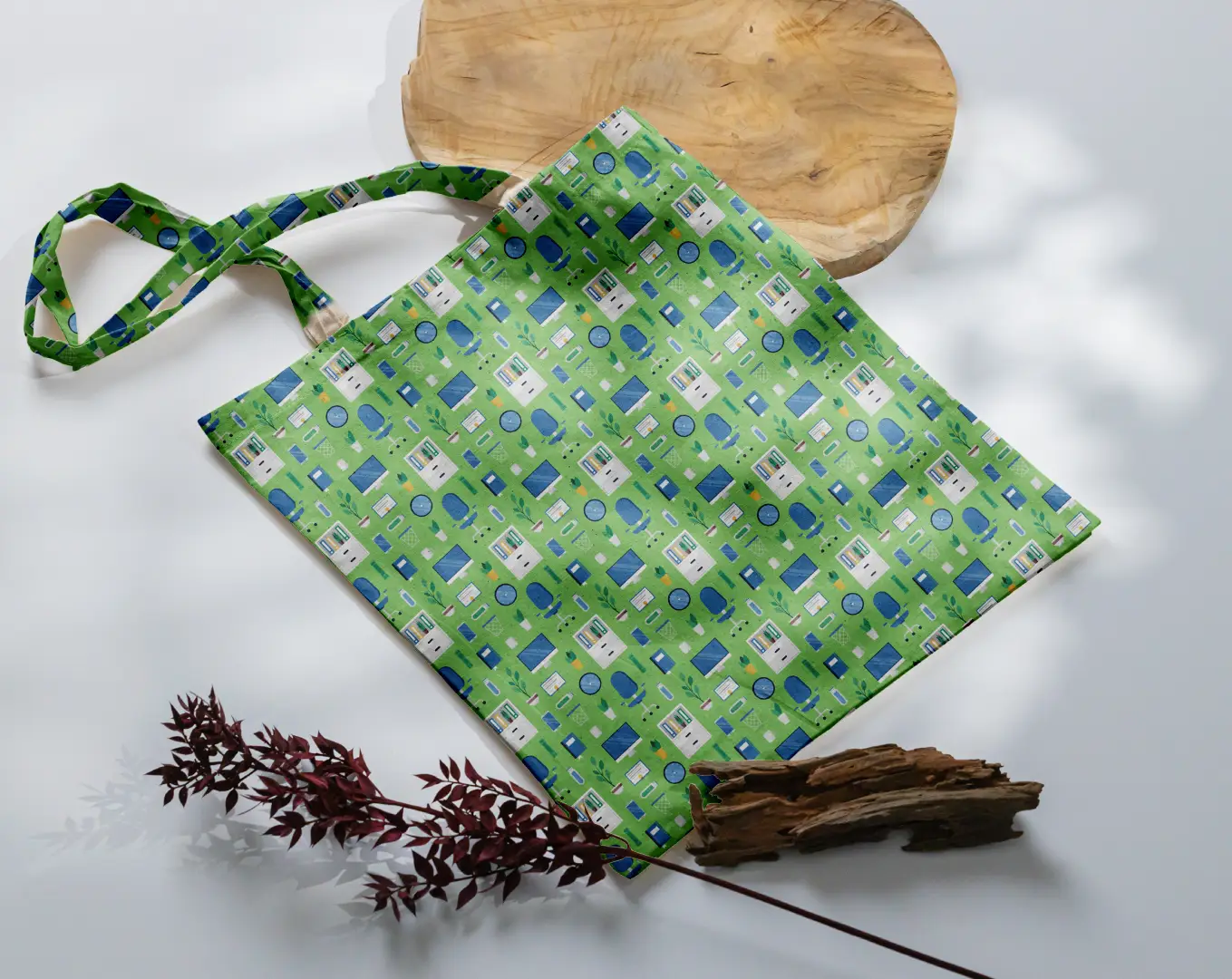 Office Things Printed Parrot Green Color Canvas Fabric Tote Bag - Image 3